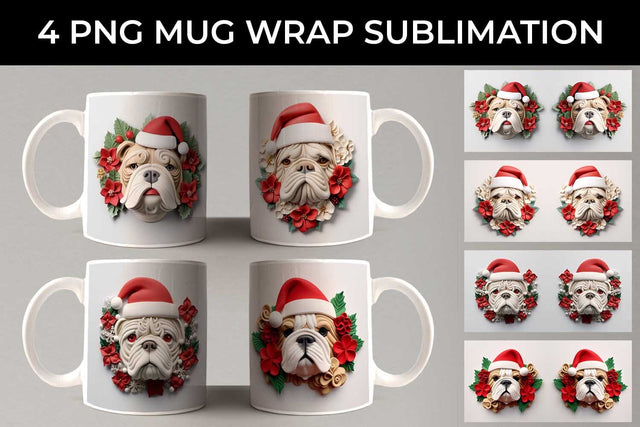 3D Christmas Bulldog Dog Mug Wrap Sublimation PNG Bundle Free For Commercial Use Sublimation Sintegra 