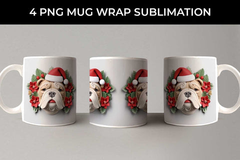 3D Christmas Bulldog Dog Mug Wrap Sublimation PNG Bundle Free For Commercial Use Sublimation Sintegra 
