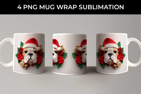 3D Christmas Bulldog Dog Mug Wrap Sublimation PNG Bundle Free For Commercial Use Sublimation Sintegra 