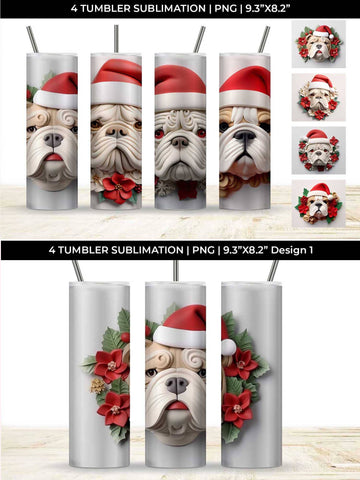 3D Christmas Bulldog Dog Tumbler Wrap 20 oz Sublimation PNG Bundle Free For Commercial Use Sublimation Sintegra 