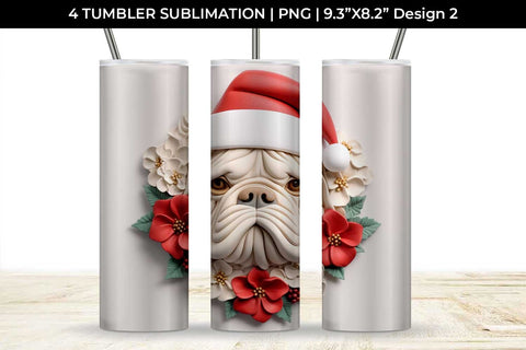 3D Christmas Bulldog Dog Tumbler Wrap 20 oz Sublimation PNG Bundle Free For Commercial Use Sublimation Sintegra 