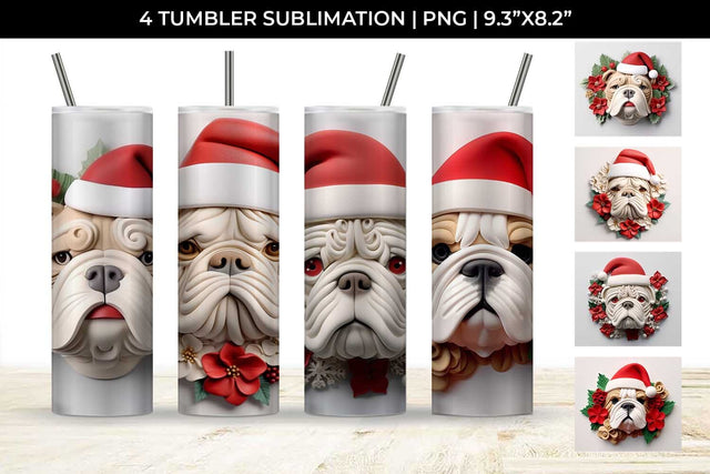 3D Christmas Bulldog Dog Tumbler Wrap 20 oz Sublimation PNG Bundle Free For Commercial Use Sublimation Sintegra 
