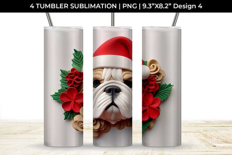 3D Christmas Bulldog Dog Tumbler Wrap 20 oz Sublimation PNG Bundle Free For Commercial Use Sublimation Sintegra 