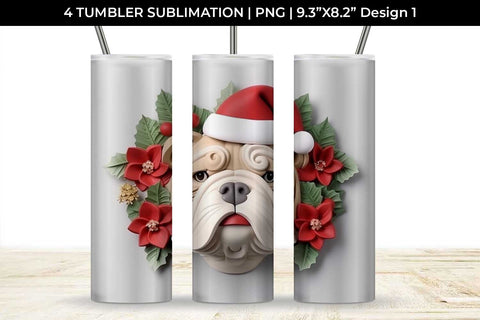 3D Christmas Bulldog Dog Tumbler Wrap 20 oz Sublimation PNG Bundle Free For Commercial Use Sublimation Sintegra 