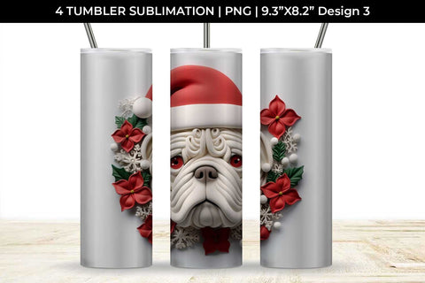 3D Christmas Bulldog Dog Tumbler Wrap 20 oz Sublimation PNG Bundle Free For Commercial Use Sublimation Sintegra 