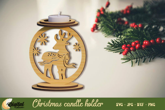 3D Christmas Candle Holder. Laser Cut Deer. Design SVG. SVG Evgenyia Guschina 