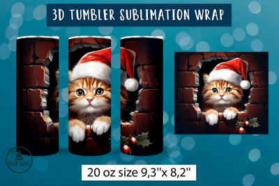 3d Christmas cat tumbler wrap | Cute christmas animals Sublimation Olga Boat Design 