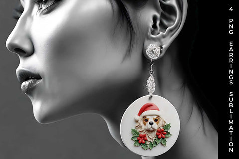 3D Christmas Cavalier King Dog Earrings Sublimation PNG Bundle Free For Commercial Use Sublimation Sintegra 