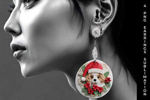 3D Christmas Cavalier King Dog Earrings Sublimation PNG Bundle Free For Commercial Use Sublimation Sintegra 