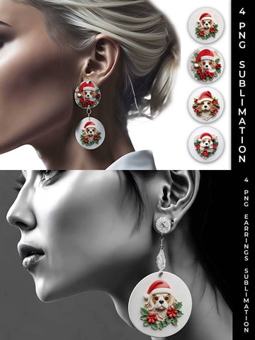 3D Christmas Cavalier King Dog Earrings Sublimation PNG Bundle Free For Commercial Use Sublimation Sintegra 