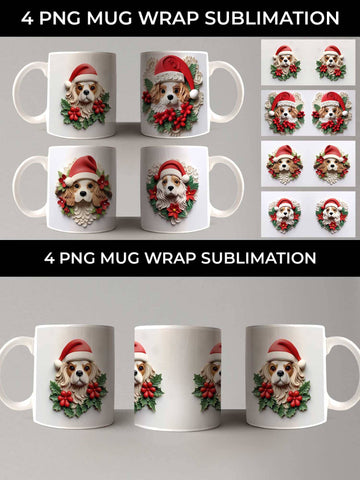 3D Christmas Cavalier King Dog Mug Wrap Sublimation PNG Bundle Free For Commercial Use Sublimation Sintegra 