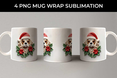 3D Christmas Cavalier King Dog Mug Wrap Sublimation PNG Bundle Free For Commercial Use Sublimation Sintegra 