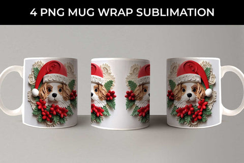 3D Christmas Cavalier King Dog Mug Wrap Sublimation PNG Bundle Free For Commercial Use Sublimation Sintegra 