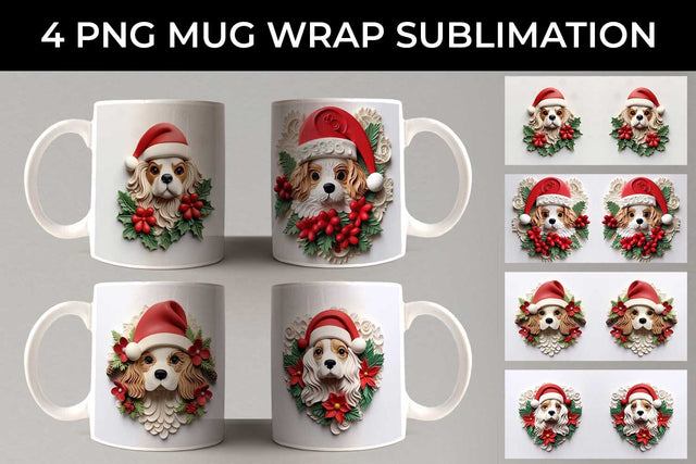 3D Christmas Cavalier King Dog Mug Wrap Sublimation PNG Bundle Free For Commercial Use Sublimation Sintegra 