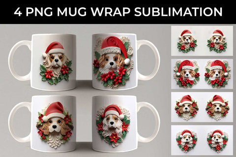 3D Christmas Cavalier King Dog Mug Wrap Sublimation PNG Bundle Free For Commercial Use Sublimation Sintegra 