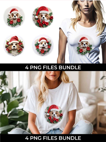 3D Christmas Cavalier King Dog T-shirt Sublimation PNG Bundle Free For Commercial Use Sublimation Sintegra 