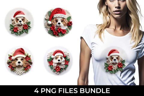 3D Christmas Cavalier King Dog T-shirt Sublimation PNG Bundle Free For Commercial Use Sublimation Sintegra 