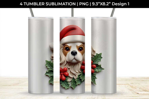 3D Christmas Cavalier King Dog Tumbler Wrap 20 oz Sublimation PNG Bundle Free For Commercial Use Sublimation Sintegra 