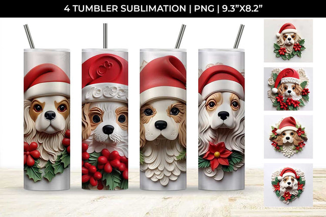 3D Christmas Cavalier King Dog Tumbler Wrap 20 oz Sublimation PNG Bundle Free For Commercial Use Sublimation Sintegra 
