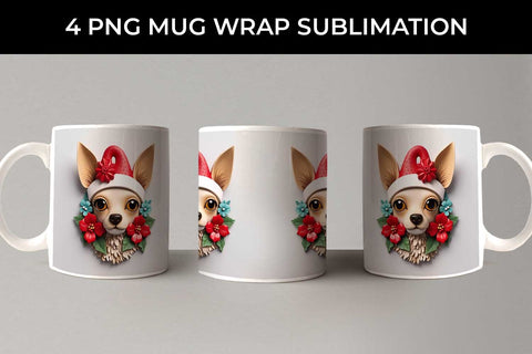 3D Christmas Chihuahua Dog Mug Wrap Sublimation PNG Bundle Free For Commercial Use Sublimation Sintegra 
