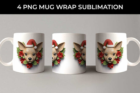 3D Christmas Chihuahua Dog Mug Wrap Sublimation PNG Bundle Free For Commercial Use Sublimation Sintegra 
