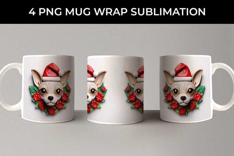 3D Christmas Chihuahua Dog Mug Wrap Sublimation PNG Bundle Free For Commercial Use Sublimation Sintegra 