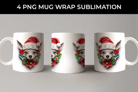 3D Christmas Chihuahua Dog Mug Wrap Sublimation PNG Bundle Free For Commercial Use Sublimation Sintegra 