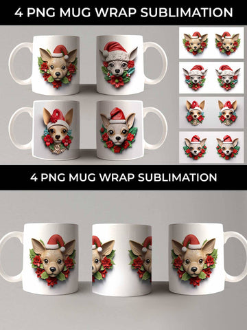 3D Christmas Chihuahua Dog Mug Wrap Sublimation PNG Bundle Free For Commercial Use Sublimation Sintegra 