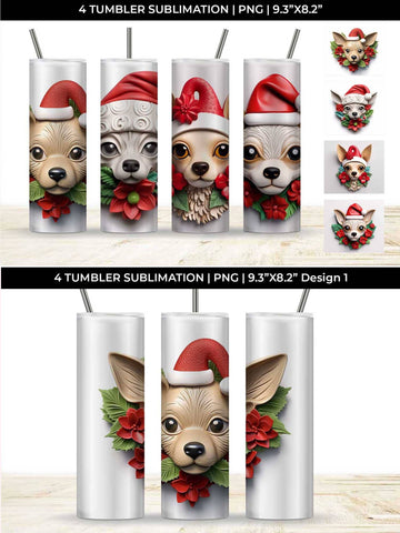 3D Christmas Chihuahua Dog Tumbler Wrap 20 oz Sublimation PNG Bundle Free For Commercial Use Sublimation Sintegra 