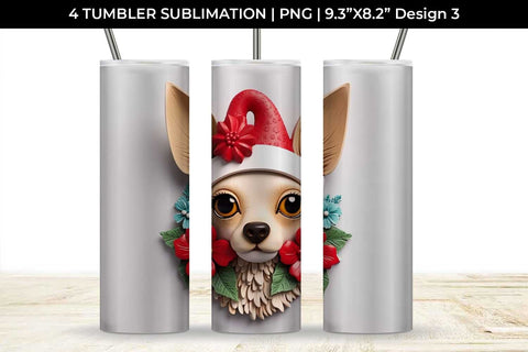 3D Christmas Chihuahua Dog Tumbler Wrap 20 oz Sublimation PNG Bundle Free For Commercial Use Sublimation Sintegra 