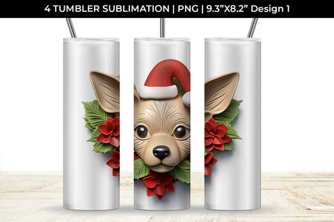 3D Christmas Chihuahua Dog Tumbler Wrap 20 oz Sublimation PNG Bundle Free For Commercial Use Sublimation Sintegra 