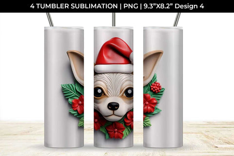 3D Christmas Chihuahua Dog Tumbler Wrap 20 oz Sublimation PNG Bundle Free For Commercial Use Sublimation Sintegra 