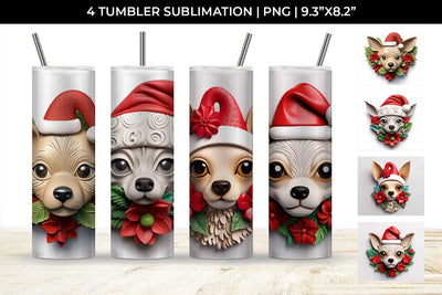 3D Christmas Chihuahua Dog Tumbler Wrap 20 oz Sublimation PNG Bundle Free For Commercial Use Sublimation Sintegra 