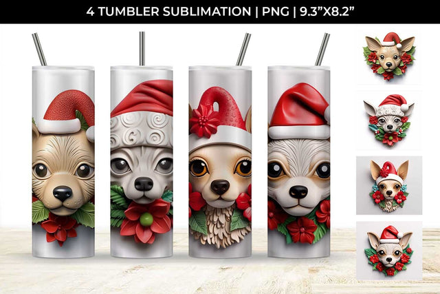 3D Christmas Chihuahua Dog Tumbler Wrap 20 oz Sublimation PNG Bundle Free For Commercial Use Sublimation Sintegra 