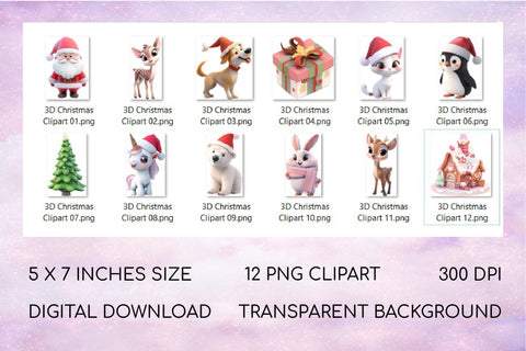 3D Christmas Clipart Bundle, Cute Christmas Sublimation Sublimation OrangeBrushStudio 