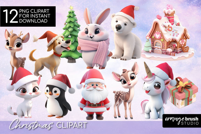 3D Christmas Clipart Bundle, Cute Christmas Sublimation Sublimation OrangeBrushStudio 