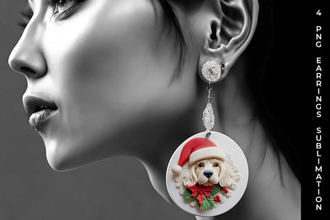 3D Christmas Cocker Spaniel Dog Earrings Sublimation PNG Bundle Free For Commercial Use Sublimation Sintegra 