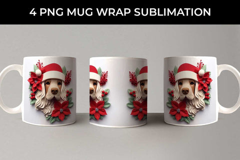 3D Christmas Cocker Spaniel Dog Mug Wrap Sublimation PNG Bundle Free For Commercial Use Sublimation Sintegra 