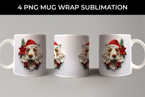 3D Christmas Cocker Spaniel Dog Mug Wrap Sublimation PNG Bundle Free For Commercial Use Sublimation Sintegra 