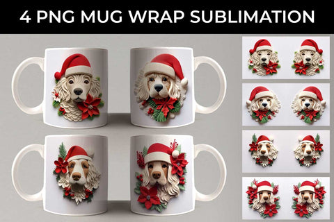 3D Christmas Cocker Spaniel Dog Mug Wrap Sublimation PNG Bundle Free For Commercial Use Sublimation Sintegra 