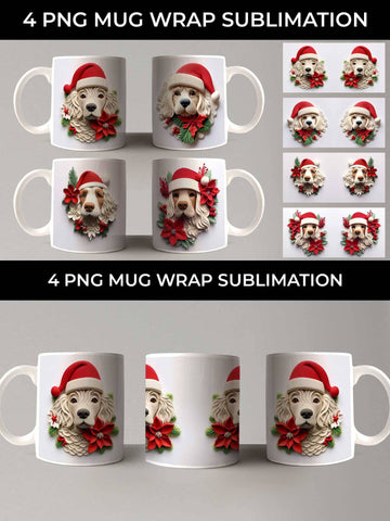 3D Christmas Cocker Spaniel Dog Mug Wrap Sublimation PNG Bundle Free For Commercial Use Sublimation Sintegra 