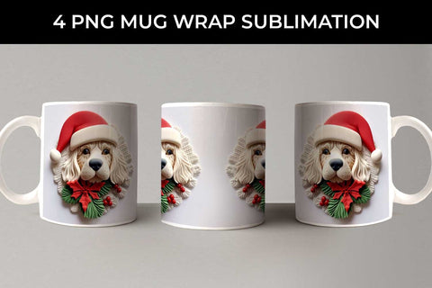 3D Christmas Cocker Spaniel Dog Mug Wrap Sublimation PNG Bundle Free For Commercial Use Sublimation Sintegra 