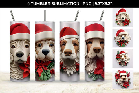 3D Christmas Cocker Spaniel Dog Tumbler Wrap 20 oz Sublimation PNG Bundle Free For Commercial Use Sublimation Sintegra 