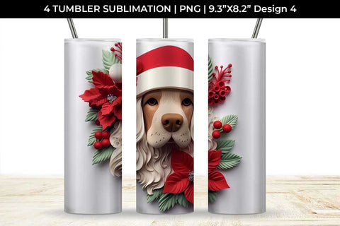 3D Christmas Cocker Spaniel Dog Tumbler Wrap 20 oz Sublimation PNG Bundle Free For Commercial Use Sublimation Sintegra 