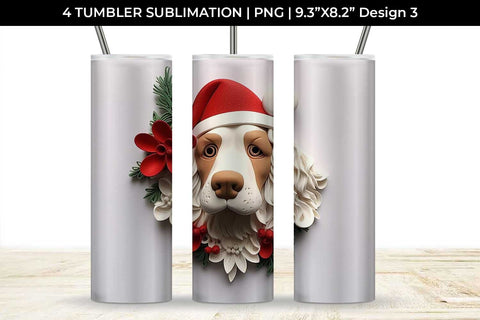 3D Christmas Cocker Spaniel Dog Tumbler Wrap 20 oz Sublimation PNG Bundle Free For Commercial Use Sublimation Sintegra 