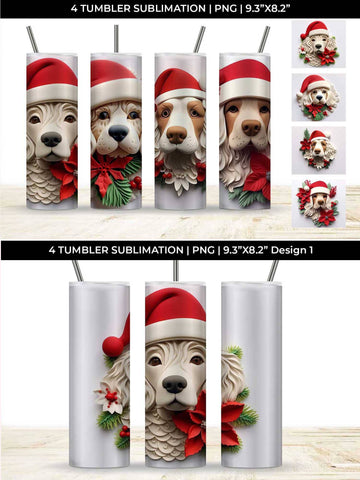 3D Christmas Cocker Spaniel Dog Tumbler Wrap 20 oz Sublimation PNG Bundle Free For Commercial Use Sublimation Sintegra 