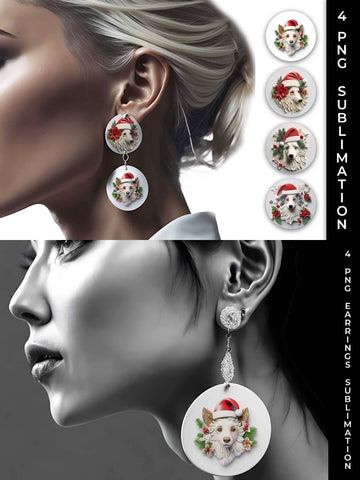 3D Christmas Collie Border Dog Earrings Sublimation PNG Bundle Free For Commercial Use Sublimation Sintegra 