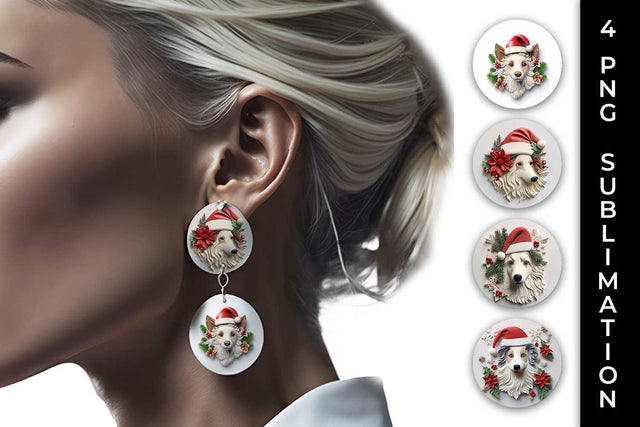 3D Christmas Collie Border Dog Earrings Sublimation PNG Bundle Free For Commercial Use Sublimation Sintegra 