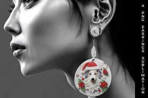 3D Christmas Collie Border Dog Earrings Sublimation PNG Bundle Free For Commercial Use Sublimation Sintegra 
