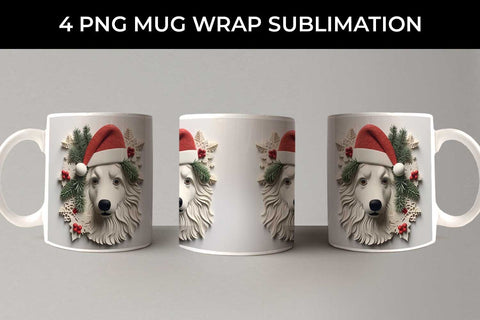 3D Christmas Collie Border Dog Mug Wrap Sublimation PNG Bundle Free For Commercial Use Sublimation Sintegra 